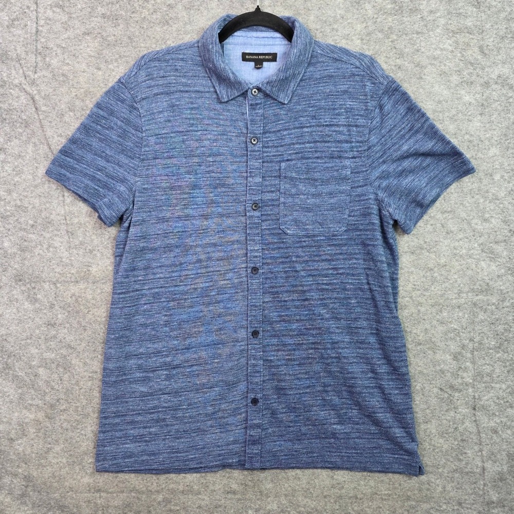 Banana Republic Mens Blue Indigo Space Dye Short Sleeve Polo Shirt Large